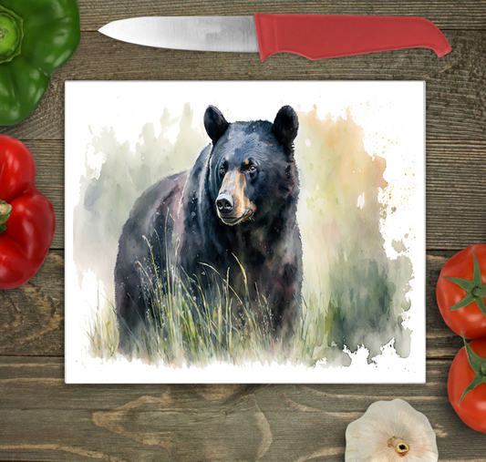 Black Bear Glass Chopping Board, Black Bear Worktop Saver