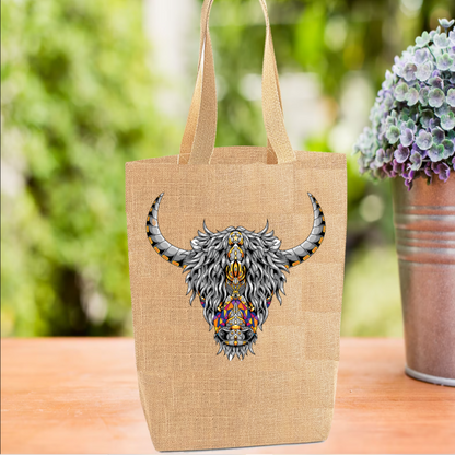 Chakra Highland Cow Tote Bag, Cow Bag, Personalised Tote Bag, Burlap