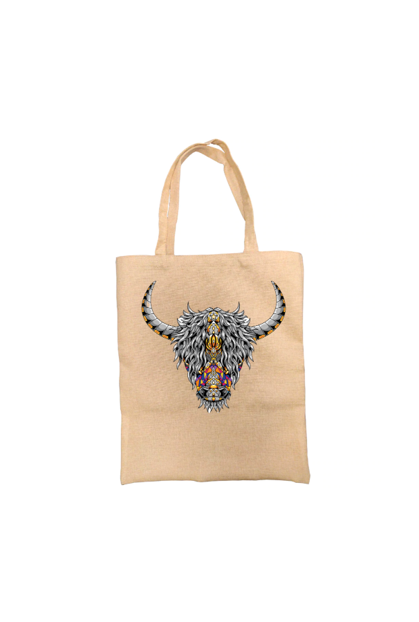 Chakra Highland Cow Tote Bag, Cow Bag, Personalised Tote Bag, Burlap