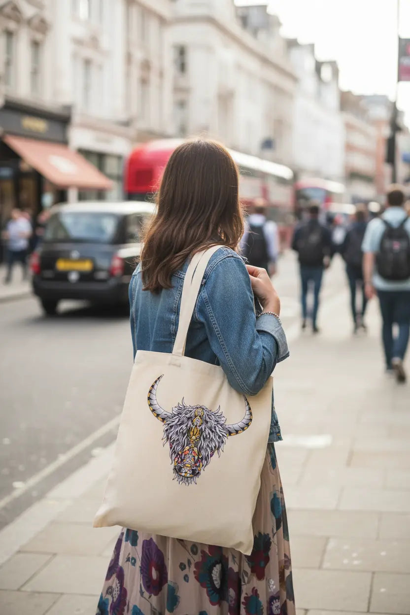 Chakra Highland Cow Tote Bag, Cow Bag, Personalised Tote Bag, Burlap