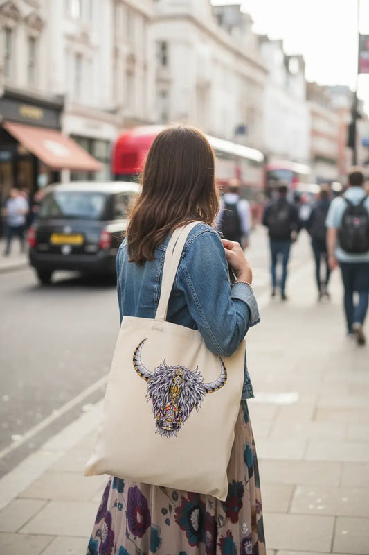 Chakra Highland Cow Tote Bag, Cow Bag, Personalised Tote Bag, Burlap