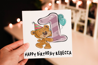 Personalized Teddy Bear Birthday Card: Custom Age, Child's Card