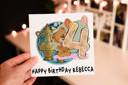 Personalized Teddy Bear Birthday Card: Custom Age, Child's Card