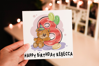Personalized Teddy Bear Birthday Card: Custom Age, Child's Card