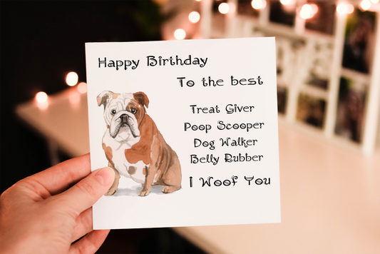 English Bulldog Birthday Card, Dog Birthday Card