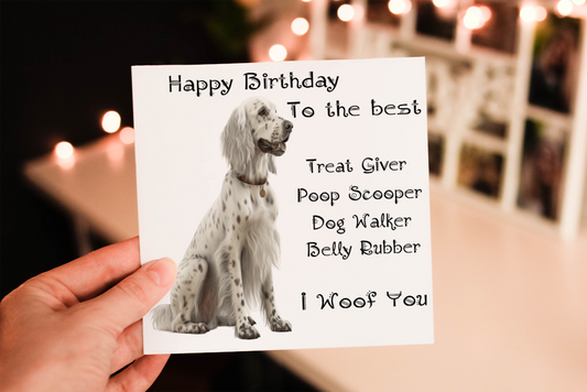 English Setter Dog Birthday Card, Dog Birthday Card