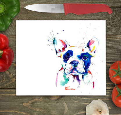 French Bulldog Glass Chopping Board, French Bulldog Worktop Saver