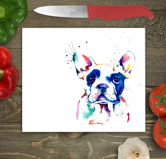 French Bulldog Glass Chopping Board, French Bulldog Worktop Saver