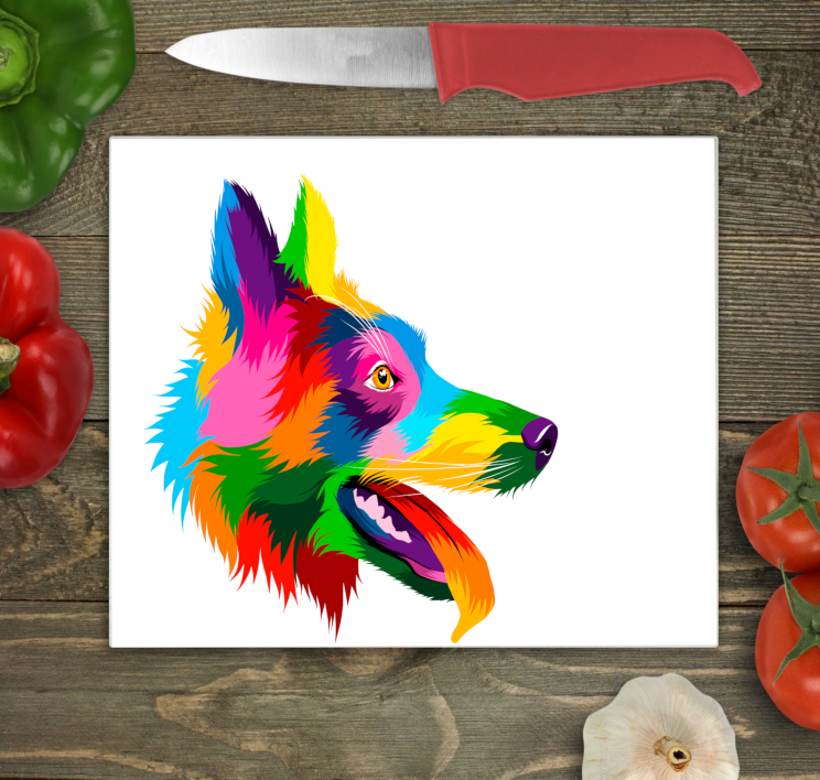 German Shepherd Glass Chopping Board, German Shepherd Worktop Saver