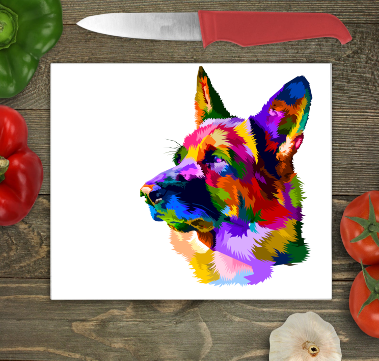 German Shepherd Glass Chopping Board, German Shepherd Worktop Saver