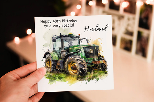 Personalised Green Tractor Birthday Card: Agricultural Greeting Card - Husband