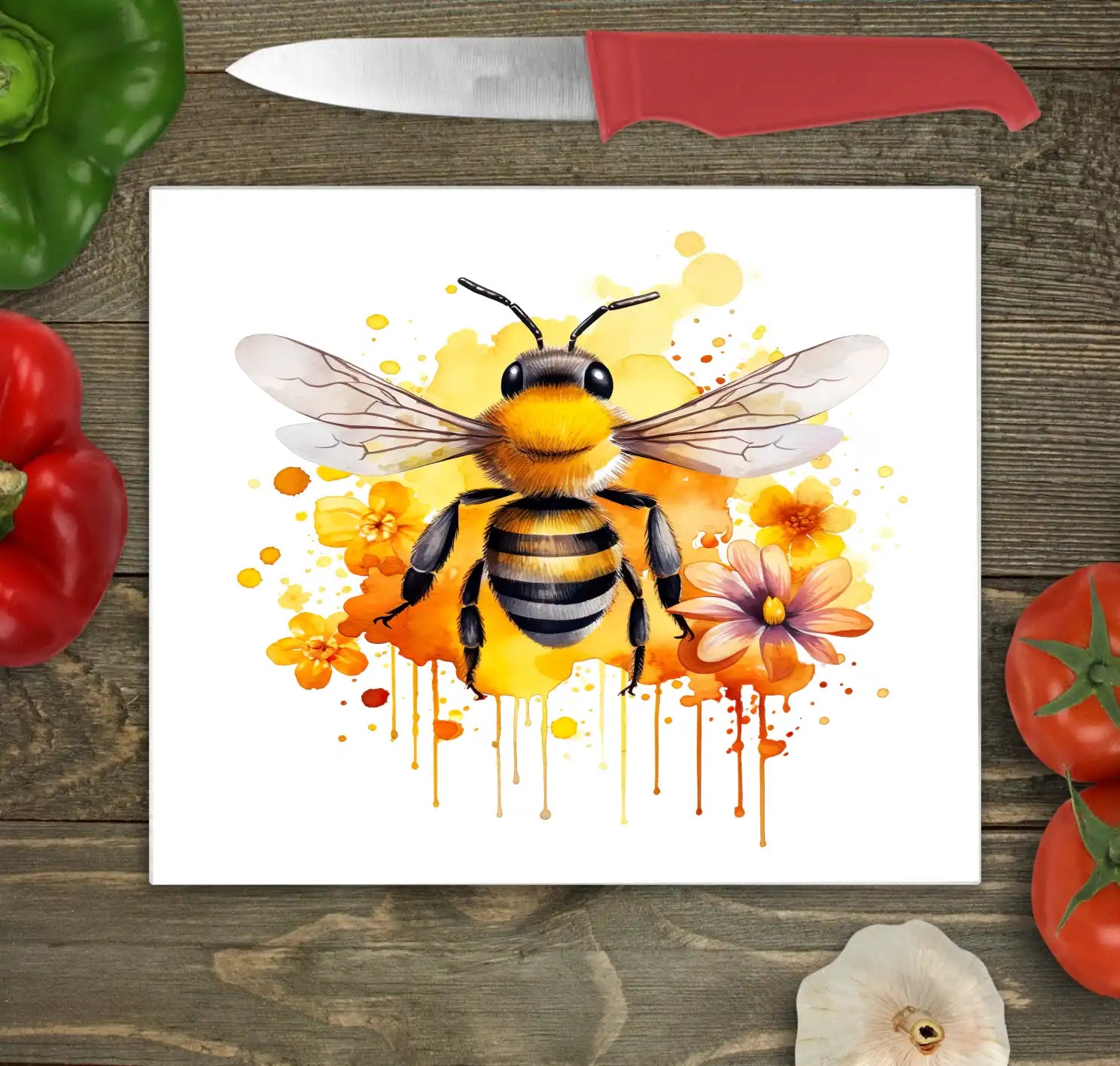 Honey Bee Glass Chopping Board, Honey Bee Cutting Board, Bee Glass Chopping