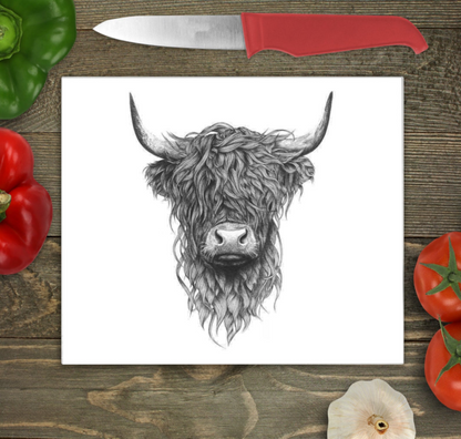 Highland Cow Glass Chopping Board - Highland Cow Worktop Protector