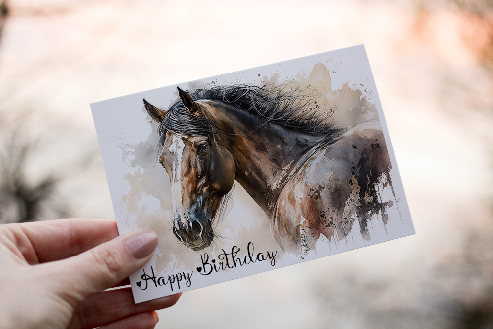 Horse Birthday Card, Watercolour Horse Birthday Card