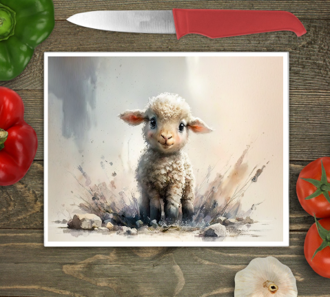 Lamb Glass Chopping Board, Sheep Cutting Board, Lamb Worktop Saver