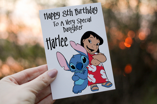 Lilo & Stitch Birthday Card, Personalised Custom Birthday Card