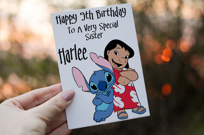 Lilo & Stitch Birthday Card, Personalised Custom Birthday Card