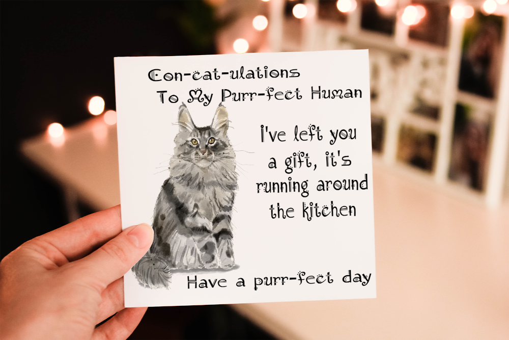 Maine Coon Cat Birthday Card, Cat Birthday Card