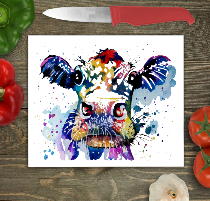 Cow Glass Chopping Board, Cow Cutting Board, Cow Worktop Saver