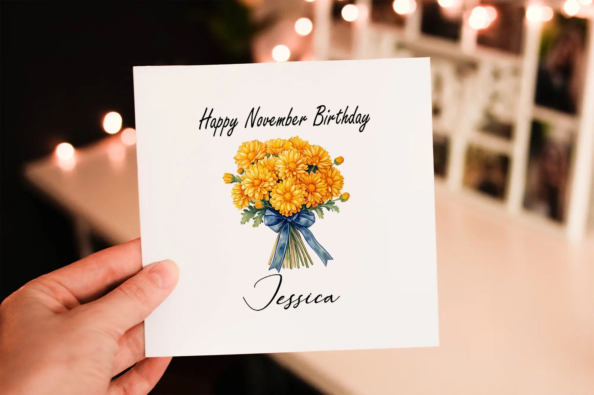 Personalized November Birthday Card: Chrysanthemum Flower Greeting Card