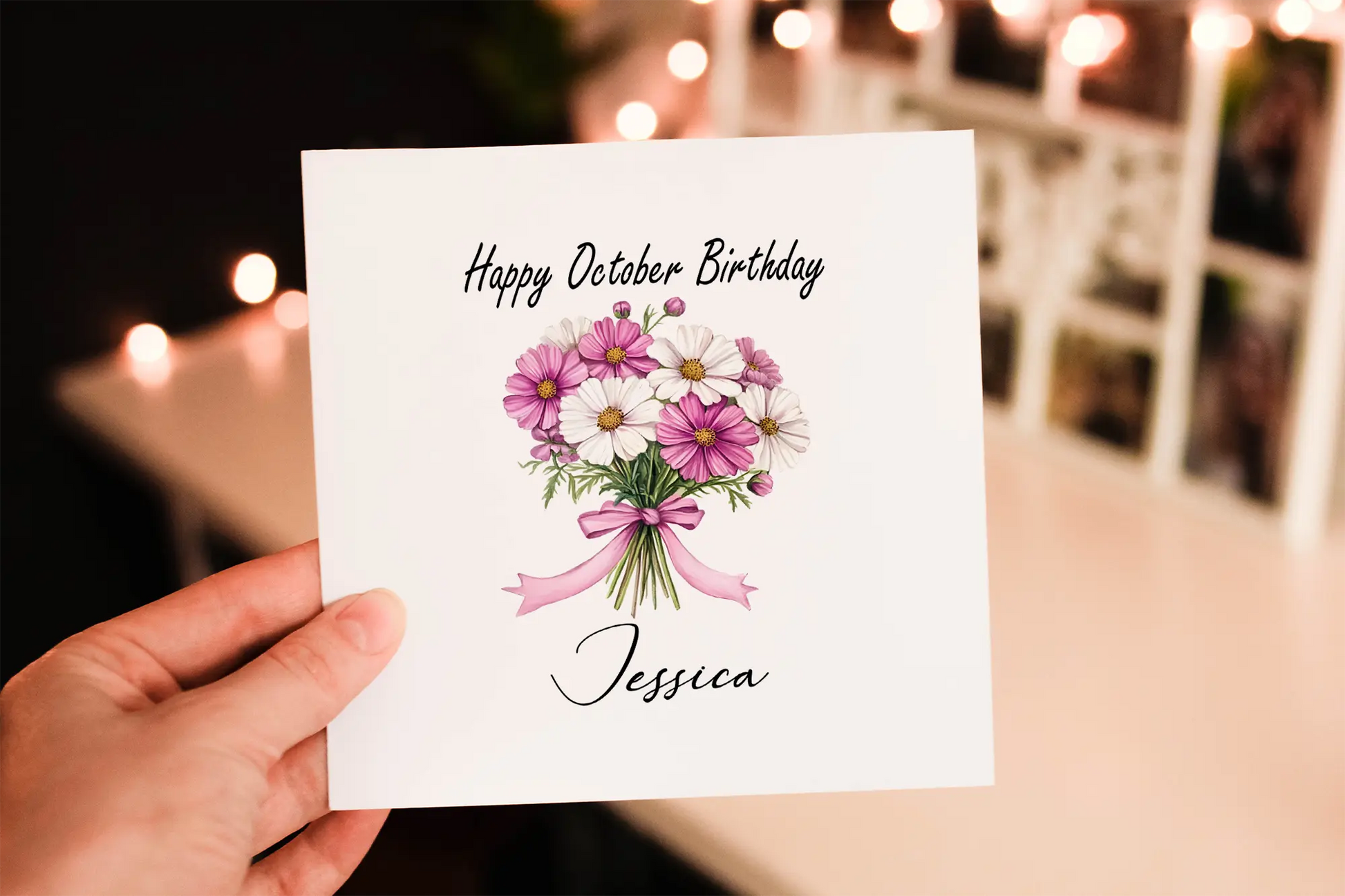 Personalised October Birthday Card: Cosmos Flower Greeting Card