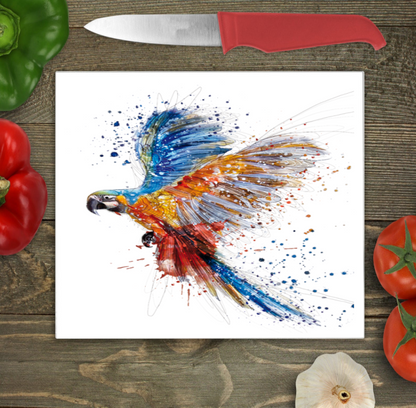 Parrot Glass Chopping Board, Parrot Worktop Saver