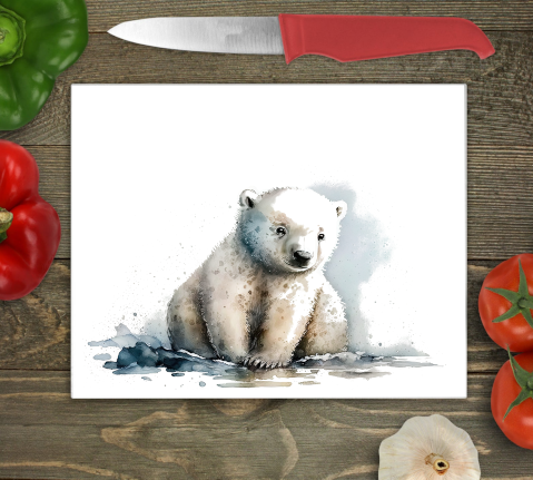 Polar Bear Glass Chopping Board, Polar Bear Worktop Saver