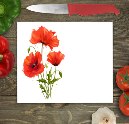 Wild Poppy Glass Chopping Board, Poppy Worktop Saver