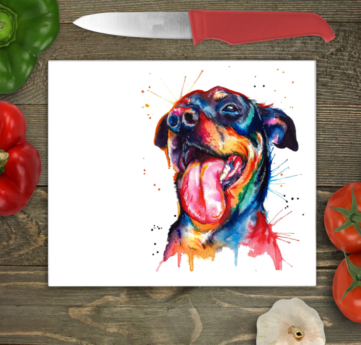 Rottweiler Glass Chopping Board, Rottweiler Worktop Saver