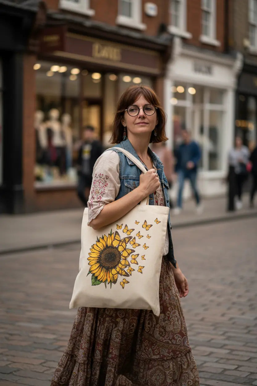 Butterfly Sunflower Tote Bag, Personalised Tote Bag