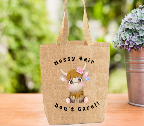Highland Cow Tote Bag, Messy Hair Don't Care