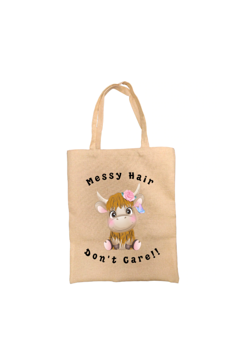 Highland Cow Tote Bag, Messy Hair Don't Care