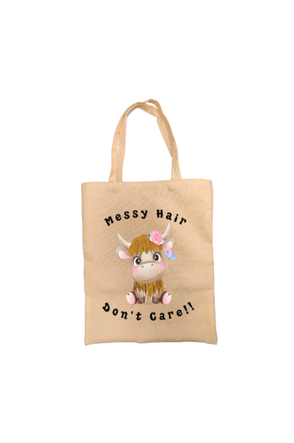 Highland Cow Tote Bag, Messy Hair Don't Care