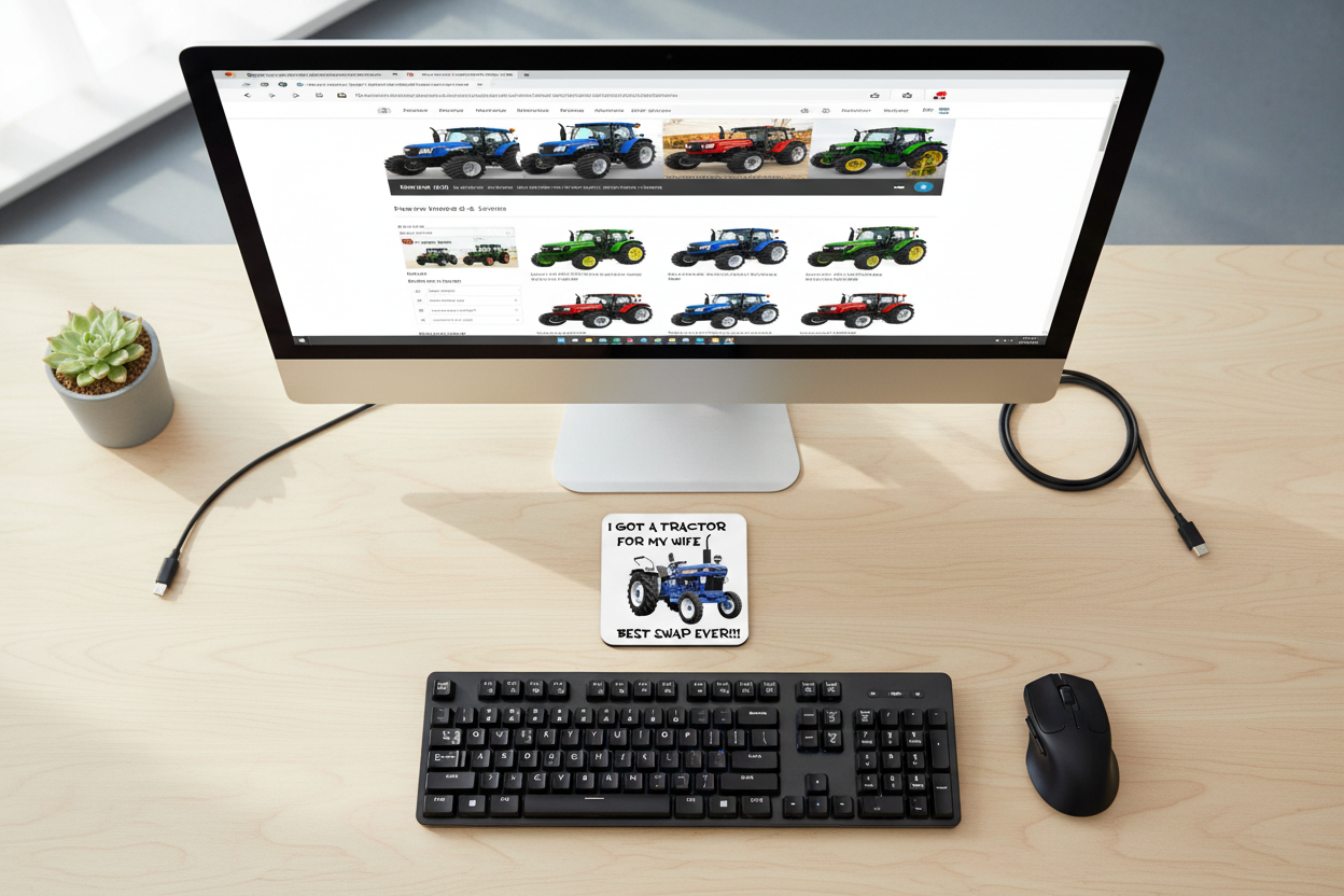 Blue Tractor Hardboard Coaster, I Got A Tractor For My Wife