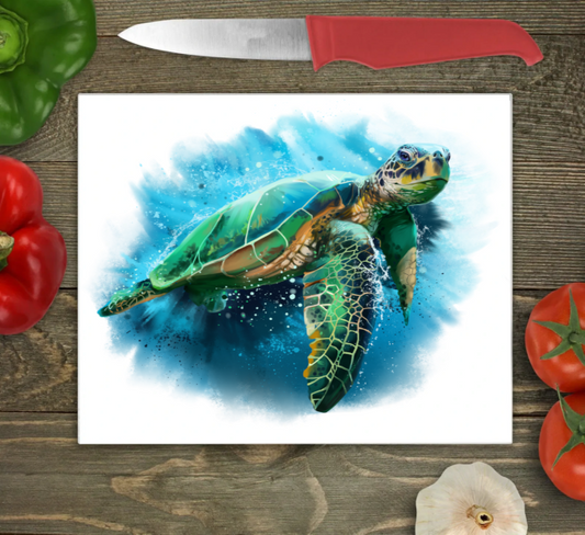 Sea Turtle Large Glass Chopping Board, Turtle Cutting Board