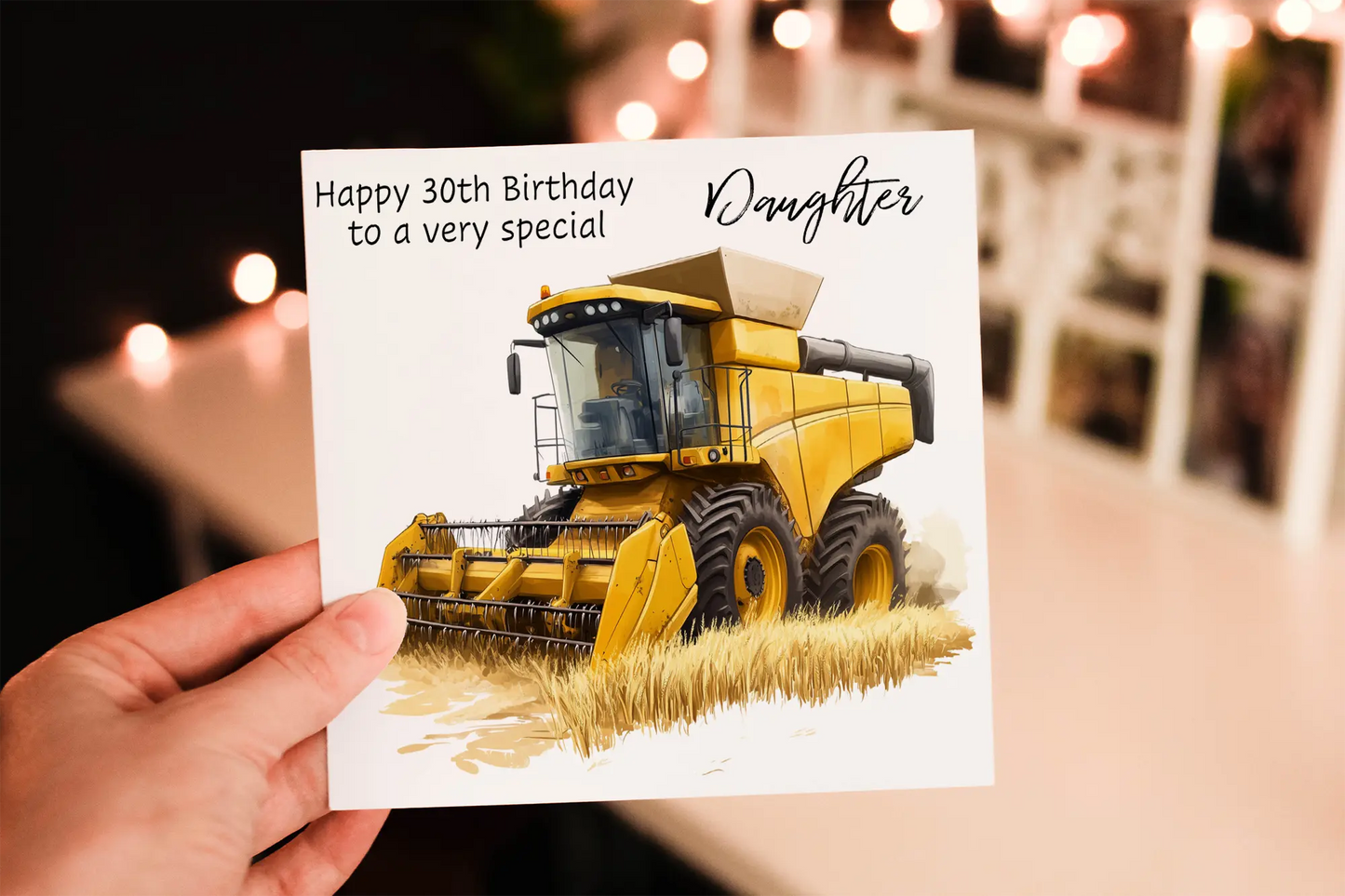 Personalised Yellow Combine Harvester Birthday Card: Agricultural Greeting Card