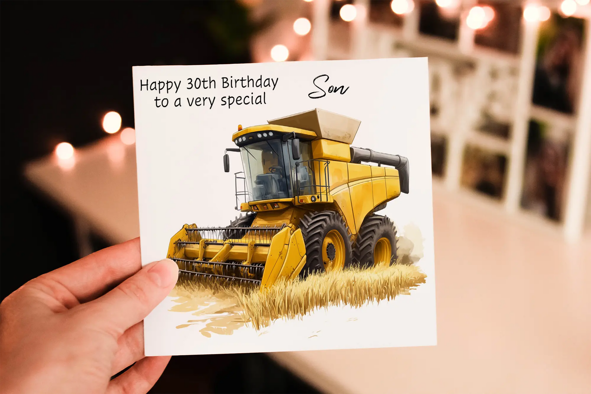 Personalised Yellow Combine Harvester Birthday Card: Agricultural Greeting Card