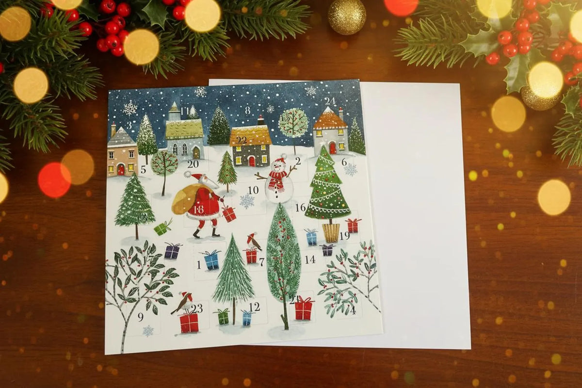 Santa Claus Advent Calendar Card, Christmas Countdown, Festive Holiday Card, 6x6 Square Santa Claus Advent Calendar Card, Christmas Countdown, Festive Holiday Card, 6x6 Square