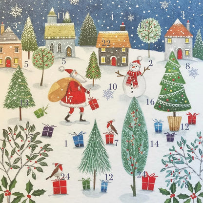 Santa Claus Advent Calendar Card, Christmas Countdown, Festive Holiday Card, 6x6 Square Santa Claus Advent Calendar Card, Christmas Countdown, Festive Holiday Card, 6x6 Square