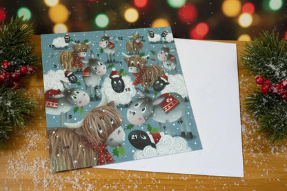 Farm Animal Christmas Advent Calendar Card, Festive Countdown, 24 Windows, Artist Tim Mason Farm Animal Christmas Advent Calendar Card, Festive Countdown, 24 Windows, Artist Tim Mason