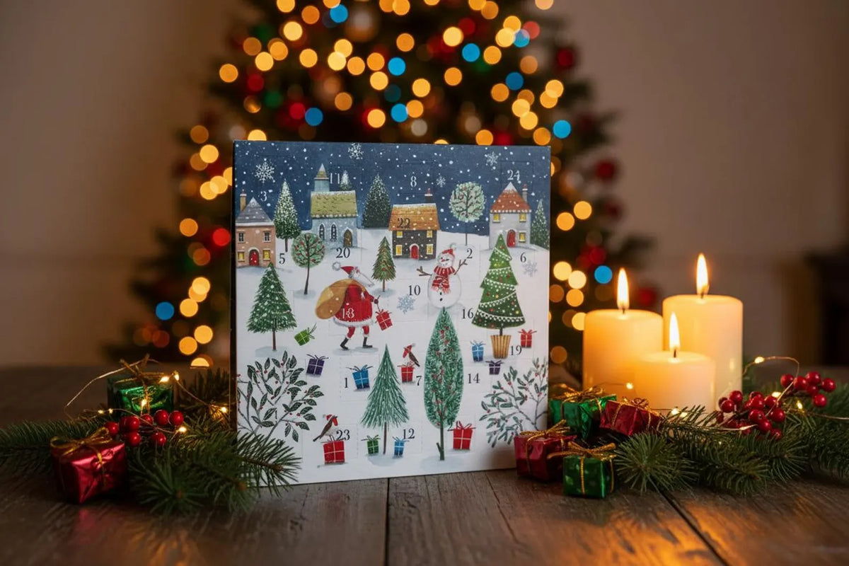 Santa Claus Advent Calendar Card, Christmas Countdown, Festive Holiday Card, 6x6 Square Santa Claus Advent Calendar Card, Christmas Countdown, Festive Holiday Card, 6x6 Square