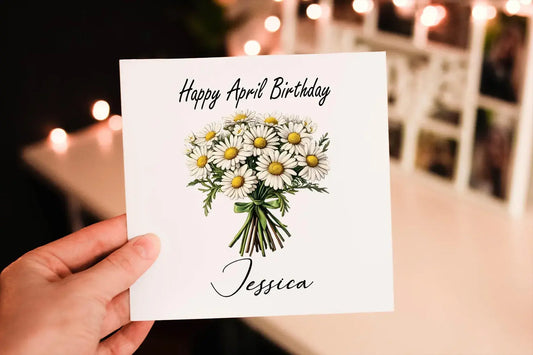 Personalised April Birthday Card: Daisy Flower Greeting Card