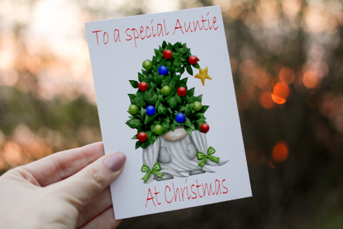 Gnome Christmas Card, Auntie Christmas Card, Personalised Card