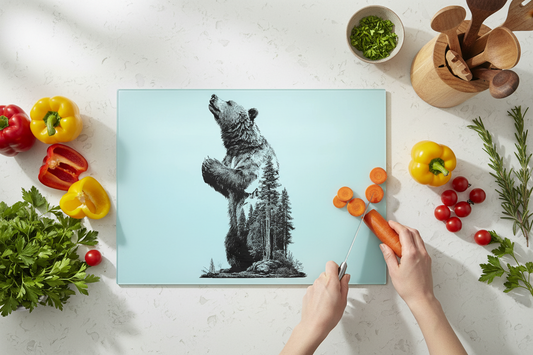 Mountain Bear Special Effect Glass Chopping Board, Mountain Bear Special Effect Worktop Saver