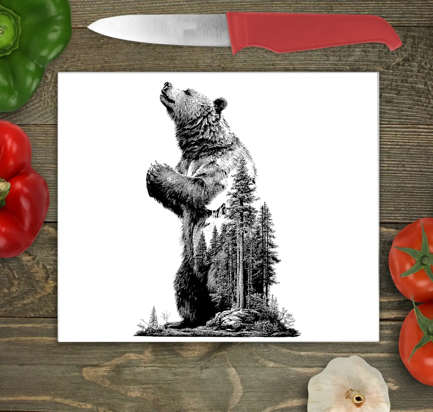 Mountain Bear Special Effect Glass Chopping Board, Mountain Bear Special Effect Worktop Saver