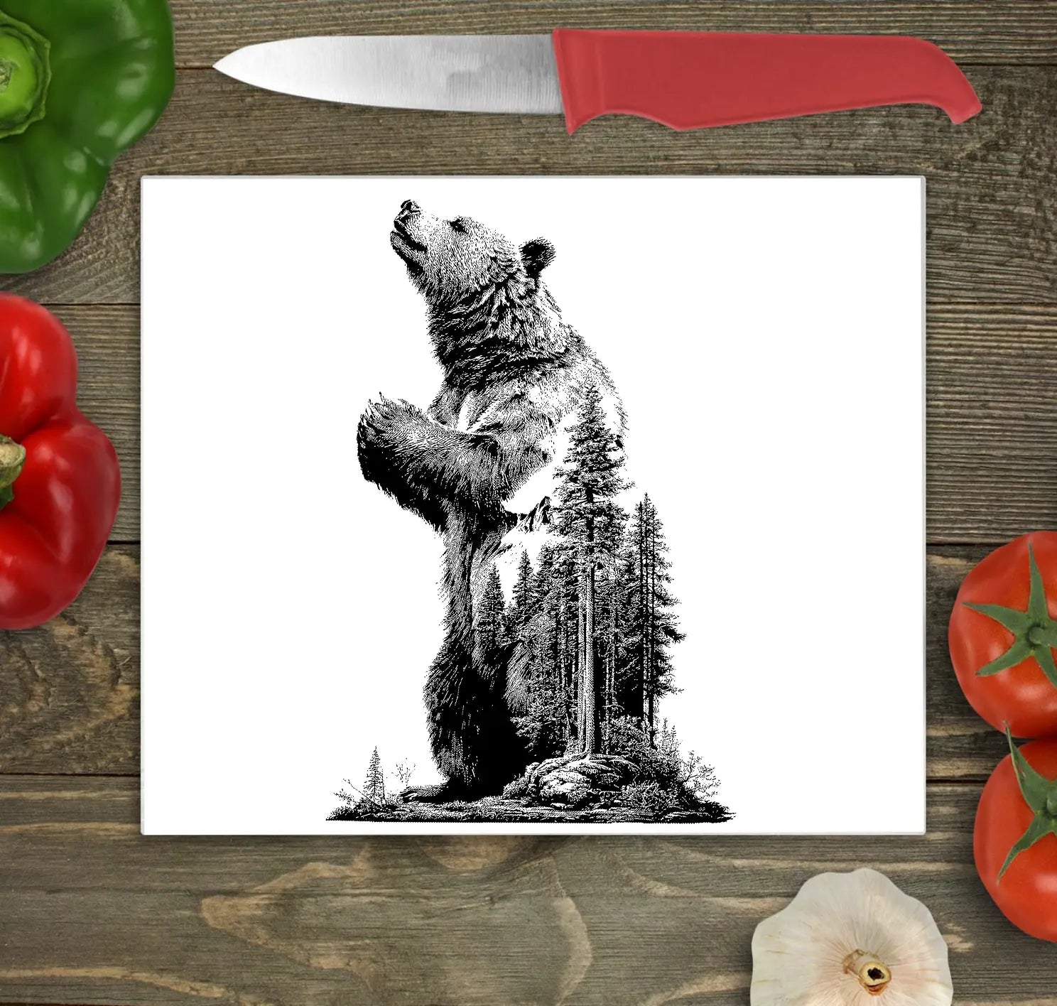 Mountain Bear Special Effect Glass Chopping Board, Mountain Bear Special Effect Worktop Saver