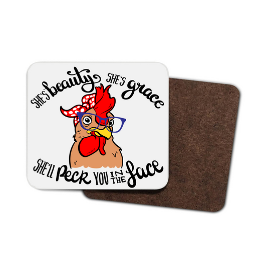 Chicken Hardboard Coaster - She's Beauty, She's Grace ... Hardboard Coaster
