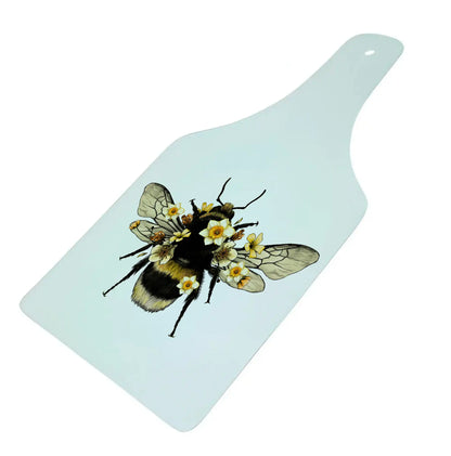 Bee and Daffodils Bottle Shaped Glass Chopping Board - Cheese Platter, Bee and Daffodils Worktop Saver