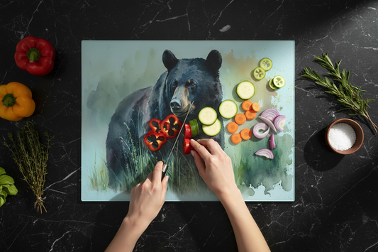 Black Bear Glass Chopping Board, Black Bear Worktop Saver