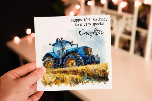 Personalised Blue Tractor Birthday Card: Agricultural Greeting Card